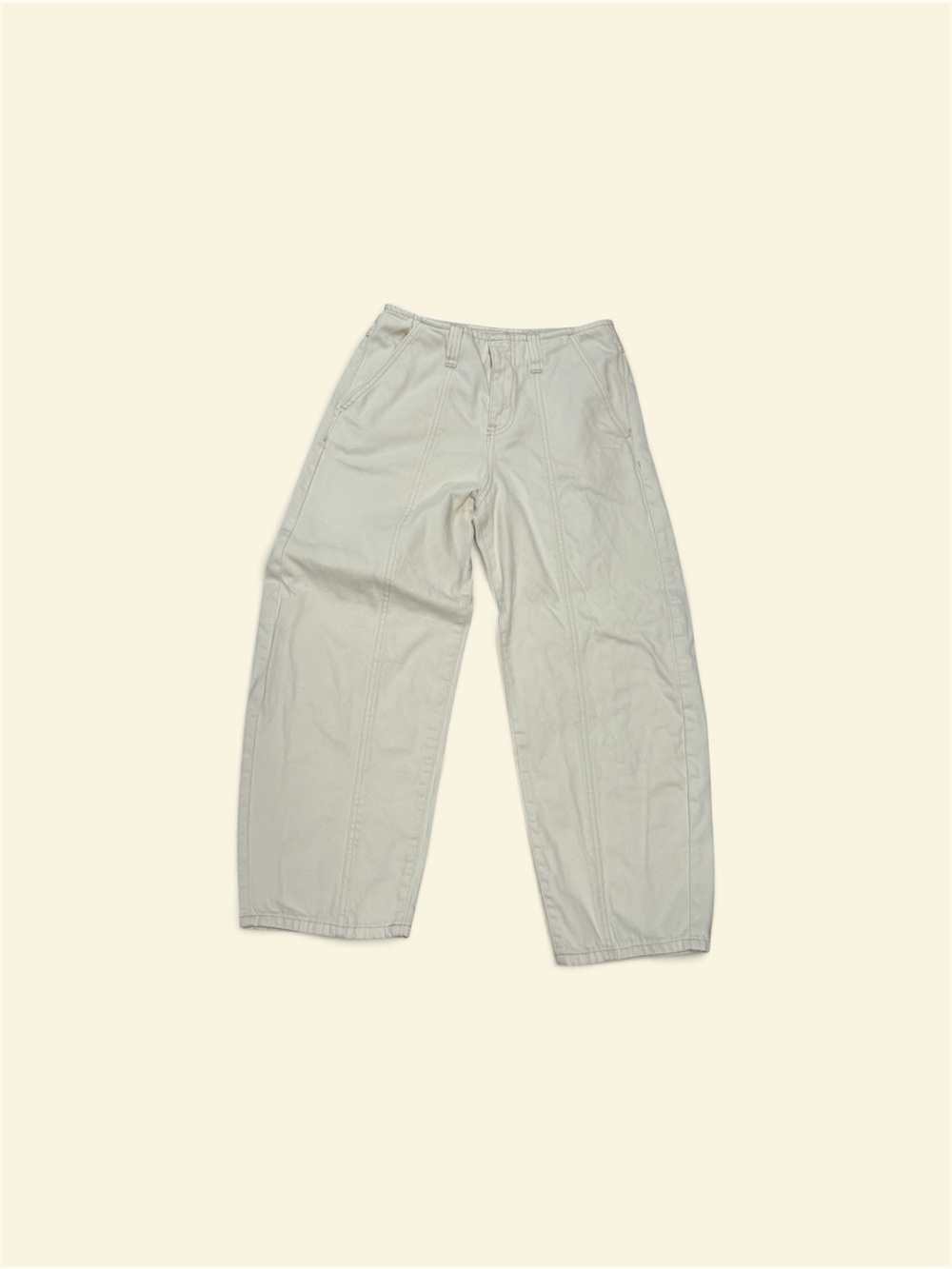 Barrel Relaxed Fit Cotton Pants in Off-White